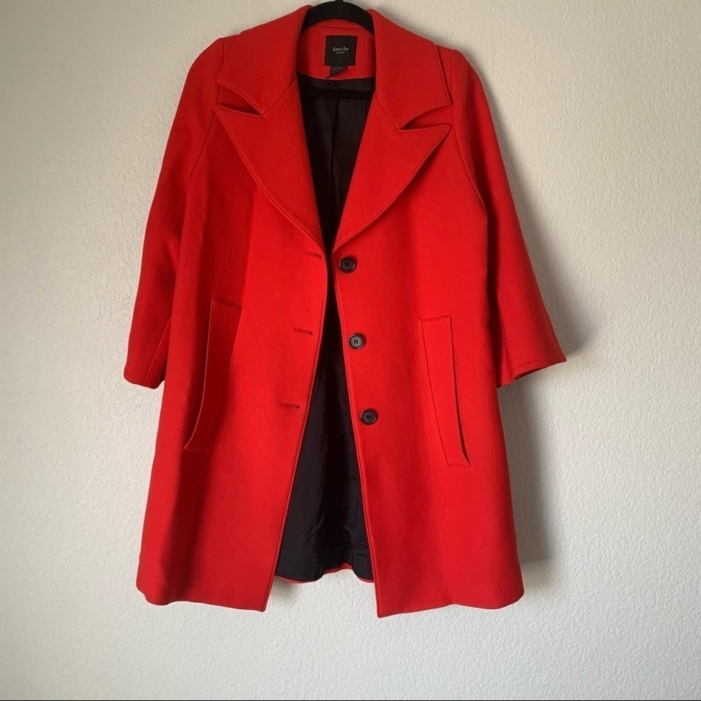 Smythe Red Wool Mid Length Flared Sleeve Coat